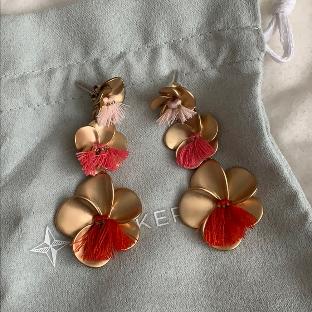 Gold pink flower earrings